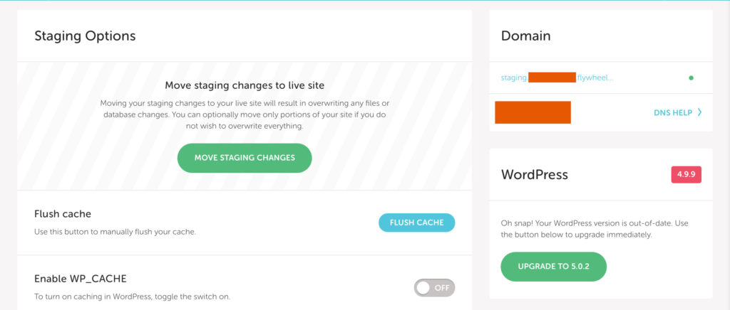 run safe WordPress updates with a staging site // Flywheel options // tiny blue orange