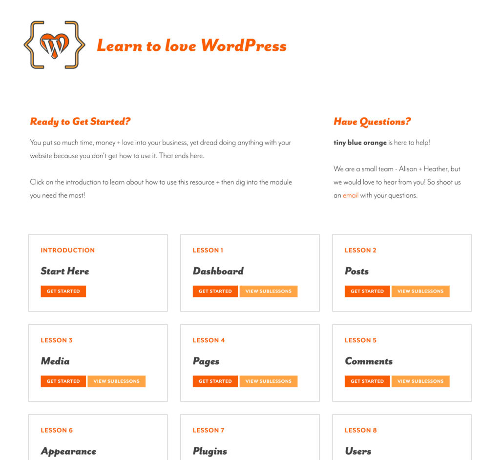 learn to love WordPress dashboard // tiny blue orange