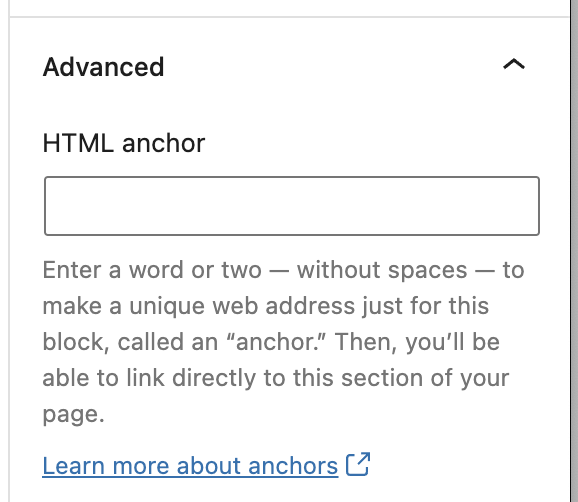 adding anchor links in Wordpress with Gutenberg // tiny blue orange